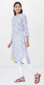 Global Desi Women Mandarin Neck Stripe Tunic