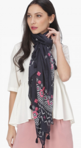 MAX Printed Embroidered Tassel Detail Scarf