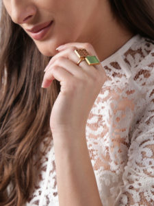 Dooi by Suhani Pittie Green Gold-Plated Khancha Handcrafted Cut-Out Ring
