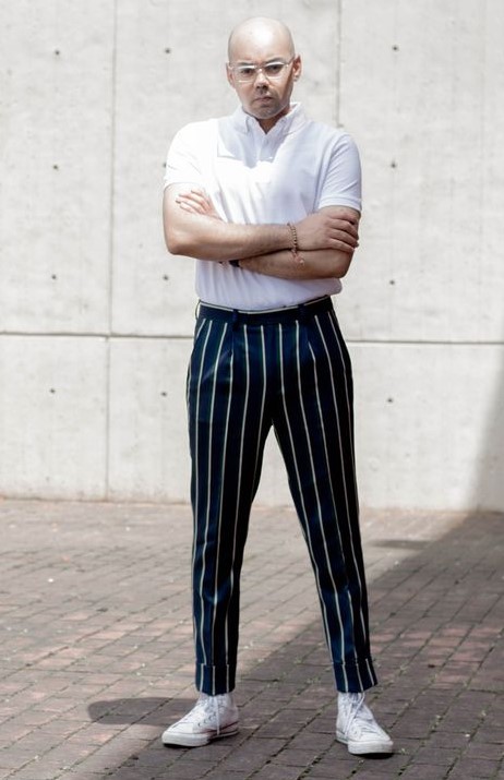 striped trousers mens outfit